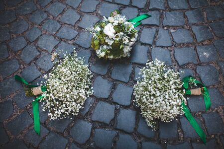 wedding bouquet on the paving stones, close angleの写真素材