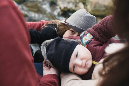 happy family having fun in the autumn parkの写真素材