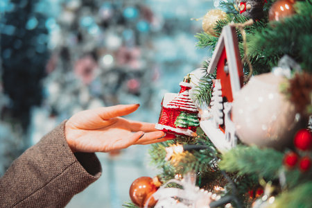 Christmas tree branch with toysの写真素材