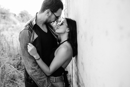 man and woman in an abandoned placeの写真素材