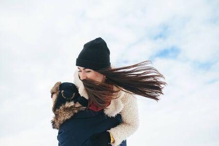 girl on the back of a Manの写真素材