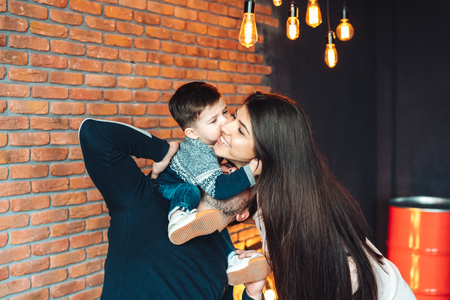 young family having fun at homeの写真素材