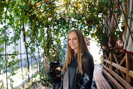 Fashion girl posing on the streetの写真素材