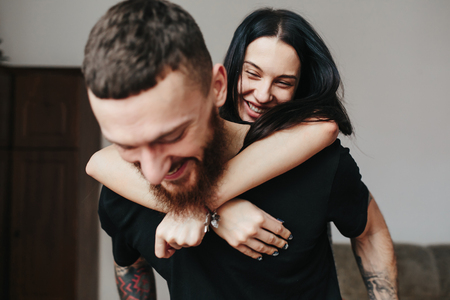 happy couple at homeの写真素材