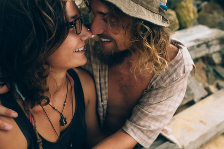 guy and girl hugging each otherの写真素材