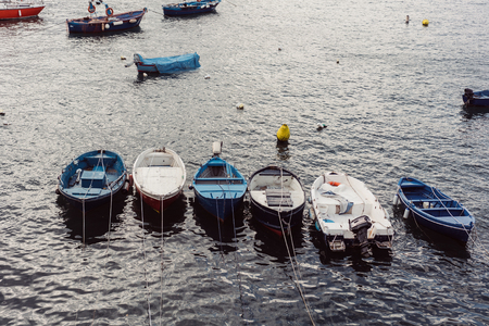 Berth with boats on sea shoreの写真素材