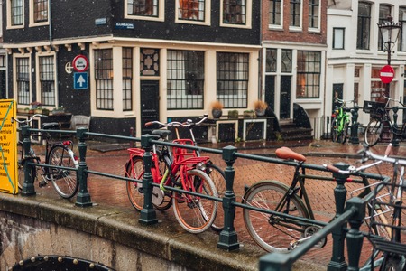Bike on day light during the rain.