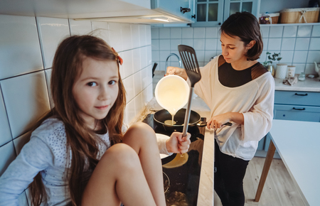 happy family cook together in the kitchenの写真素材