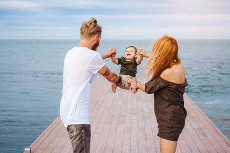 Happy family on vacationの写真素材