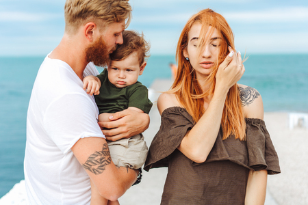 Happy family on vacationの写真素材