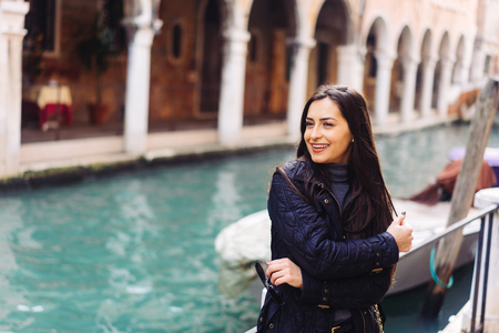 Portrait of girl with Canal view.の写真素材