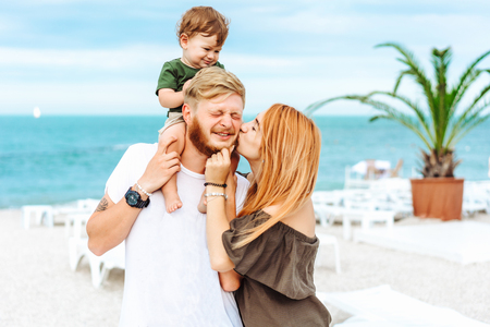 Happy family on vacationの写真素材