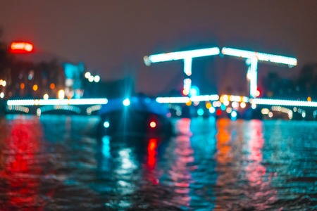 Night illumination of buildings and boats in the canal.の写真素材