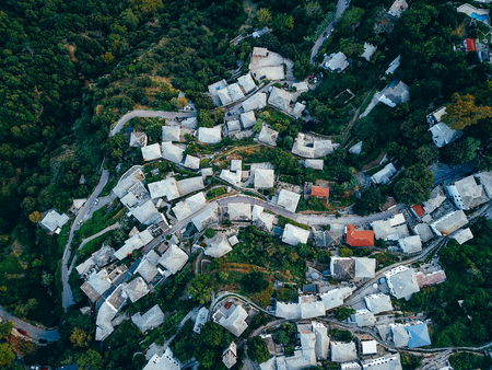 small town in the countryside, aerial photographyの写真素材