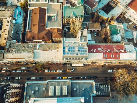 hoto of the city from a birds-eye view.の写真素材
