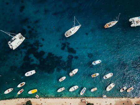 Aerial view photo of picturesque port with sailboats and yachtsの写真素材