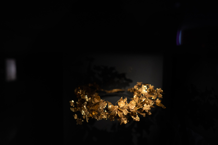 Beautiful ancient Greek tiara on a black backgroundの写真素材