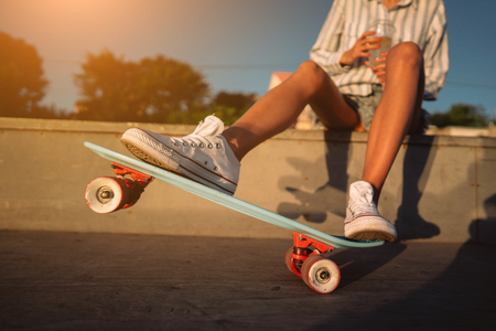 Beautiful legs of the young girl with a close viewの写真素材