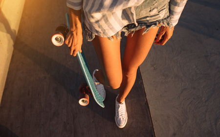 Beautiful legs of the young girl with a close viewの写真素材