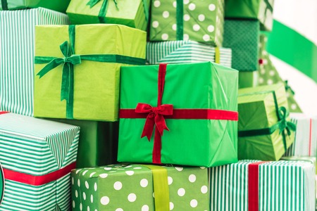 Photographs of many Christmas gifts from close perspectiveの写真素材