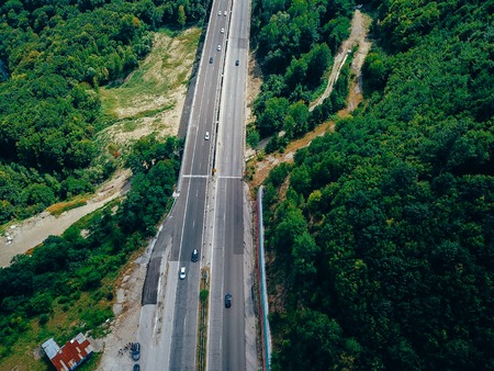 Aerial view of the road in the mountains