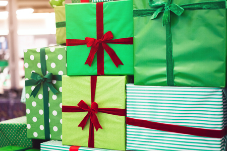 Photographs of many Christmas gifts from close perspectiveの写真素材