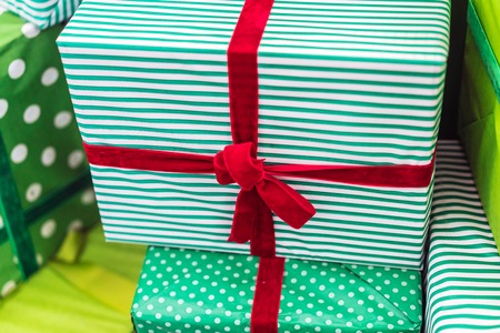 Photographs of many Christmas gifts from close perspectiveの写真素材