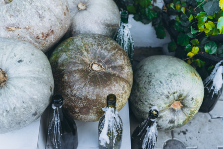 Autumn decoration with pumpkins on a streetの写真素材