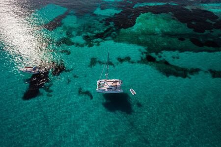Amazing view to Yacht sailing in open sea at windy day.の写真素材