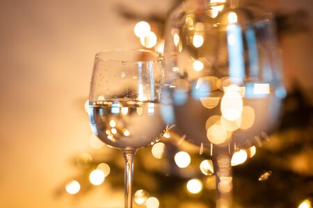 Two glass with water at table, close viewの写真素材