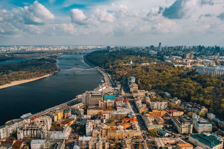 View of the Dnieper embankment, river station. Summer time