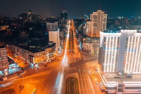 Panoramic view on big city at night, aerial viewの写真素材