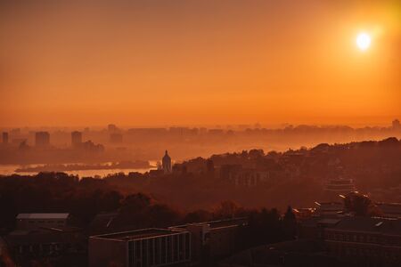 Sunset over the city. Aerial photographyの写真素材