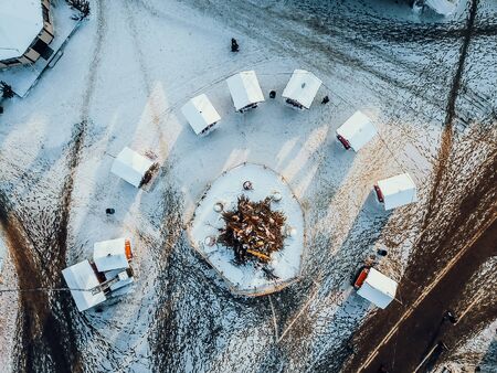 Kontraktova Square on Podil in Kyiv, aerial view