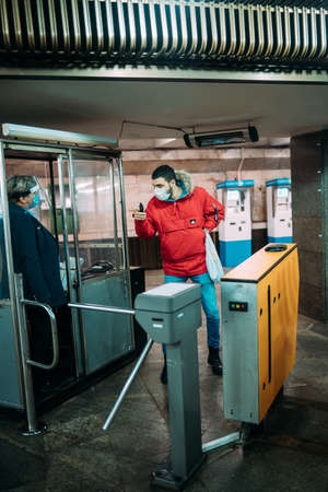 Metro station entrance turnstiles.のeditorial素材