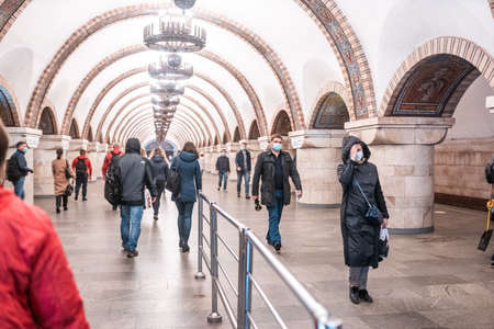 UKRAINE, KIEV - MAY 26, 2020: subway station Zoloty Vorota (Golden Gate) Life in a big cityのeditorial素材