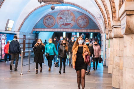 UKRAINE, KIEV - MAY 26, 2020: subway station Zoloty Vorota (Golden Gate) Life in a big cityのeditorial素材