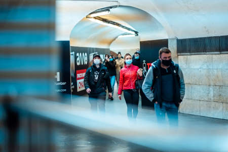 UKRAINE, KIEV - MAY 26, 2020: subway station Zoloty Vorota (Golden Gate) Life in a big cityのeditorial素材