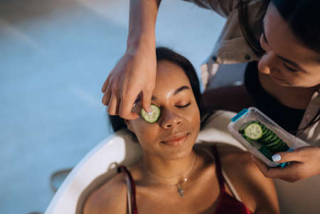 Cosmetology, skin care, face treatment, natural beauty concept.の写真素材
