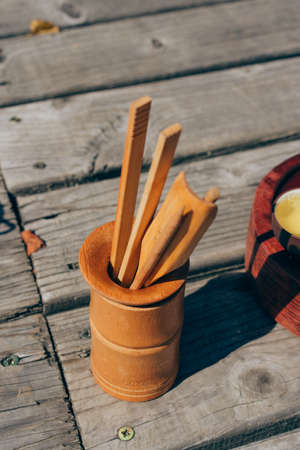 Chinese tea ceremony utensils. Kitchen tool kit.