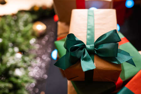 Gift boxes with ribbons of different colors