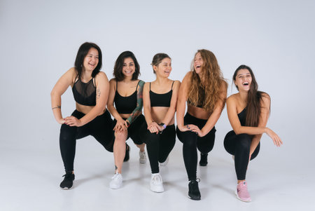 diverse models laughing, enjoying time together, look at cameraの写真素材