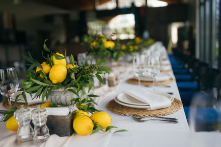 Decorated wedding banquet hall in classic style.