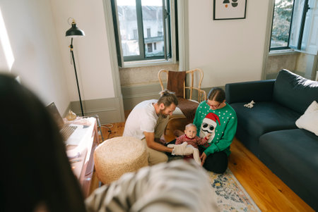 A Cozy Family Moment Enjoying Quality Time Together in a Bright Living Room Full of Joy