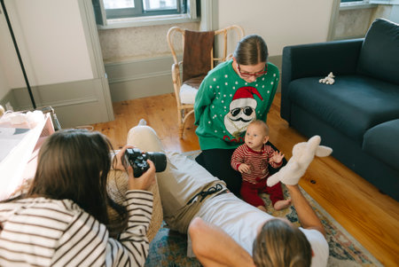 Enjoying Sweet Family Bonding Moments with Baby in a Cozy Living Room Setting Together