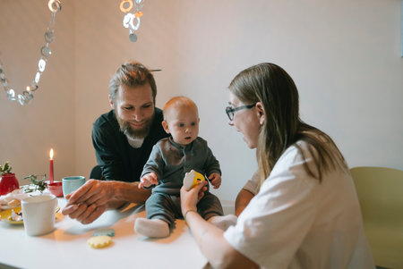 Family Bonding A Cherished Moment with a Baby at Home, Creating Lasting Memories Togetherの写真素材