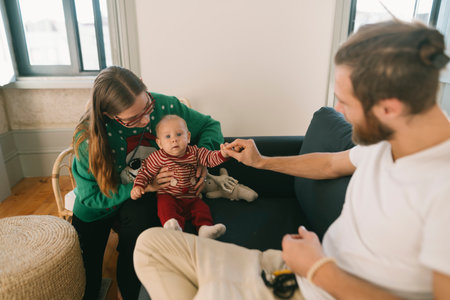 Cherishing Family Bonding Moments with Baby and Adults at Home Together in Comfort and Joy