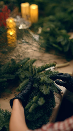 Artisanmade spruce arrangement providing cozy and inviting atmosphereの写真素材