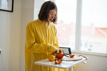 man preparing breakfast, meal prepの写真素材