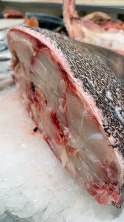 Premium gutted salmon with bright colors on retail display